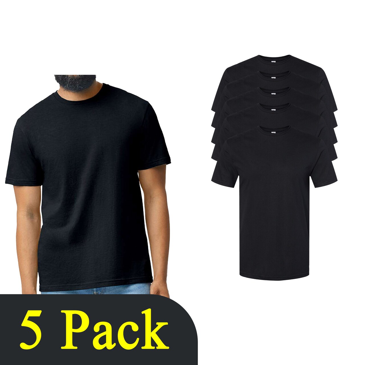 Gildan Softstyle CVC Blank Crewneck Cricut T-Shirt, Black DIY Multipack Shirt